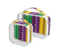 sanluoli 2 Pack trasparente Mardi Gras Carnevale Viola Verde borsa da toilette da viaggio TSA approvato impermeabile piccola borsa per il trucco essenziale da viaggio, Mardi Gras carnevale viola verde