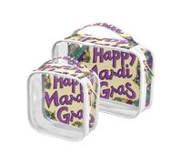 sanluoli 2 Pack trasparente Mardi Gras Carnevale Viola Verde Viaggio Kit da toilette TSA approvato borsa cosmetica portatile viaggio Aeroporto Compagnia aerea Compliant, Mardi Gras carnevale viola