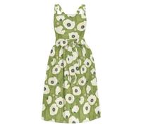 sanluoli Abito da donna alla moda con tasche, semplice fiore bianco verde, S