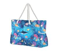 sanluoli Alcuni delfini animali marini blu grande capacità Tote per le donne con tasche laterali borse da lavoro con tasche con cerniera