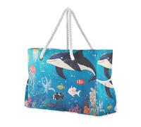 sanluoli Alcuni delfini marini animali blu portatile Duffel Bag Sport Tote con tasche laterali Weekender Tote Bag con portabicchieri sul lato
