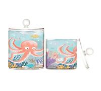sanluoli Animal Sea Hiding in The Coral Reef Contenitore in plastica trasparente con coperchio Dispensa Essentials Contenitore decorativo per tamponi di cotone, tamponi di cotone, plettri interdentali