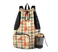 sanluoli Arancione Blu Plaid Simpatico Gatti Coulisse Zaino Per Le Donne Degli Uomini Stringa Indietro Borsa Con Porta Bottiglia D'acqua Separazione Bagn