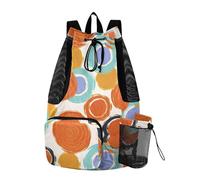 sanluoli Arancione Rotondo Modello Astratto Coulisse Spiaggia Zaino Stringa Borsa Zaino Con Porta Bottiglia D'acqua Separazione Bagnato