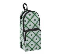 sanluoli Astuccio a 3 scomparti in nylon a quadri verde erba con stelle a quadri per studenti universitari astuccio multiuso ed estetico cancelleria per ragazzi High School 1600 ml