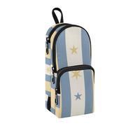 sanluoli Astuccio a 3 scomparti in nylon a righe gialle e blu con stelle per adolescenti, grande capacità, cancelleria scolastica per insegnanti, scuola preppy, 1600 ml