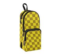 sanluoli Astuccio a 3 scomparti in nylon giallo a scacchi per matite di grande capacità per scuola universitaria cancelleria per ufficio uomo 1600 ml