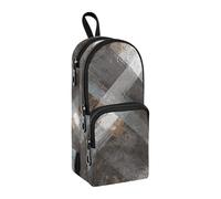 sanluoli Astuccio a 3 scomparti in nylon grigio screziato scozzese retrò per la scuola multiuso ed estetico astuccio con cerniera in rete per cancelleria scolastica per uomini università 1600 ml