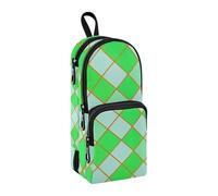 sanluoli Astuccio con 3 scomparti in nylon color verde limone a scacchi con motivo scozzese bufalo oro astuccio grande capacità con scomparti cancelleria per scuola media preppy 1600 ml