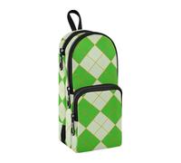 sanluoli Astuccio con 3 scomparti in nylon color verde limone a scacchi con motivo scozzese di bufalo dorato grande astuccio con cerniera grande capacità per adolescenti cancelleria per donna scuola