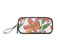 sanluoli Astuccio grande in nylon con fiori tropicali pesca bianco grande capacità portapenne a rete portapenne organizer per cancelleria per uomini scolastici