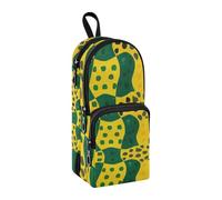 sanluoli Astuccio grande in nylon verde giallo geometrico a 3 scomparti per ragazze multiuso ed estetico astuccio per penne a rete astuccio scuola cancelleria per adolescenti scuola media 1600 ml