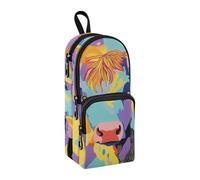 sanluoli Astuccio in nylon a 3 scomparti con mucca psichedelica delle Highlands per adolescenti e studio e multifunzionale in rete, astuccio per cancelleria per bambini e scuole medie, 1600 ml