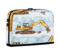 sanluoli Astuccio per matite di grande capacità borse per il trucco ampia apertura borsa di cancelleria per adolescenti forniture scolastiche camion costruzione cartone animato giallo