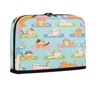 sanluoli Astuccio per matite di grande capacità borse per il trucco slot monete per donne forniture scolastiche gatti che fanno yoga cartone animato