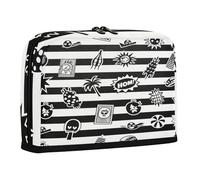 sanluoli Astuccio per matite di grande capacità, per trucchi, organizer per ragazze, per ragazze, materiale scolastico, nero, bianco, a righe, retrò, estivo, fresco