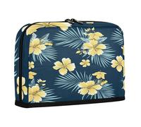 sanluoli Astuccio per matite, grande capacità, borsa per il trucco, ad alta capacità, per studenti universitari, cosmetici, stile tropicale, fiori, palme, foglie, giallo e blu