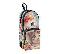sanluoli Astuccio per matite in nylon a 3 scomparti, stile vintage, con gatti carini e articoli scolastici, astuccio multifunzione per la scuola, borsa di cancelleria per ragazzi e adolescenti, 1600