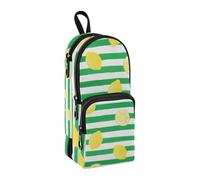 sanluoli Astuccio portamatite a 3 scomparti in nylon a righe verdi bianche e limoni, astuccio multiuso ed estetico, per scuola, cancelleria per infermieri, ufficio, 1600 ml