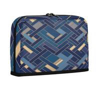 sanluoli Astuccio portamatite grande capacità borse trucco con scomparto organizer da scrivania per ragazzi forniture scolastiche trendy geometrico a spina di pesce oro blu