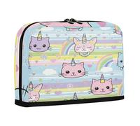 sanluoli Astuccio portamatite, grande capacità, portatile, multiuso, per adolescenti, da viaggio, carino, arcobaleno, colorato, per bambini, scarabocchiare con gatto