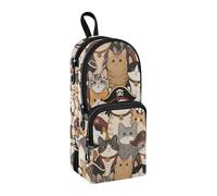 sanluoli Astuccio portamatite in nylon a 3 scomparti con gatto pirati retrò cartone animato per ragazze studio e astuccio multifunzionale cancelleria per ragazzi scuola preppy 1600 ml