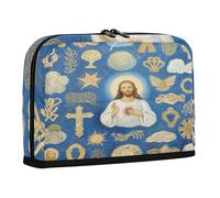 sanluoli Astuccio portapenne di grande capacità, con scomparti per cancelleria, per adulti, ufficio, pittura a olio, Gesù, blu