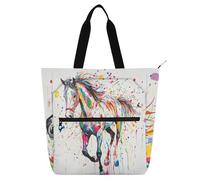 sanluoli Beauty Horse Book Bag Art Tote Bag per bambini, studenti, adulti, gotico, grande, resistente, borsa da biblioteca per università, shopping, spiaggia, forniture scolastiche arcobaleno