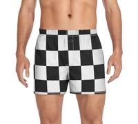 sanluoli Biancheria intima morbida dei pugili degli uomini del cotone per gli uomini boxer per il cotone, Plaid bianco e nero., L