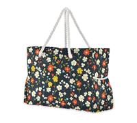 sanluoli Black Little Flowers Portable Carry On Tote con tasche laterali Extra Large Weekender con portabicchieri sul lato