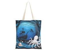 sanluoli Black Sea Ocean Ship Tote Bag Canvas Large Capacity Canvas Bags For Women per lavoro, progetti fai da te, shopping, 40,6 x 38,1 cm, essenziale per la scuola