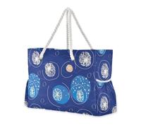 sanluoli Blu Rotondo Bianco Lines Flower Art Grande Capacità Borsa Sportiva Tote Gym con Tasche Laterali Cerniera Tote Bag per Viaggi Palestra Vacanze