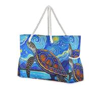 sanluoli Blue Art Star Turtle Blue Large Capacity Carry On Tote con tasche laterali Borsa da esterno con portabicchieri sul lato