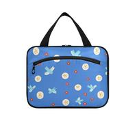 sanluoli Blue Bird Button Red Flower Cute hangingarge appeso borsa da toilette con gancio, necessità di design compongono borsa per il viaggio deve campeggio bolsa para guardar maquillaje, Pulsante