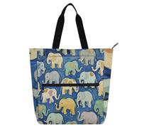 sanluoli Blue Elephant Art Painting Kids Tote Bags per ragazzi ragazze donne, gotico leggero tote bag riutilizzabile borsa della spesa con cerniera per scuola e tempo di gioco Arcobaleno forniture