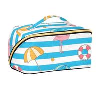 sanluoli Blue White Striped Summer Flamingo Borsa da viaggio con divisori Custodia leggera Cosmetici Makeup Bag verticale autoportante