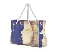 sanluoli Boho Mysterious Moon e Hunman Face Viola Robusta Tote Bag Donna con tasche laterali Grandi Tote Bags con tasche con cerniera