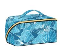 sanluoli Bold Line Leaf Geranium Cyan Makeup Bags con divisori Zipper Caso Cosmetico Makeup Bag Verticale Free-Standing