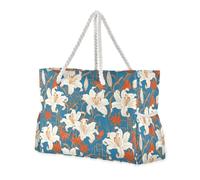 sanluoli Borsa a mano piatta con motivo geometrico giglio colorato di grande capacità con tasche laterali Sport Weekender per spiaggia, scuola e lavoro