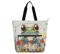 sanluoli Borsa a tracolla estetica a forma di rana, per bambini, ragazzi, ragazze, gotica, robusta, con tasche con cerniera, per scuola, shopping, generi alimentari, materiale scolastico arcobaleno