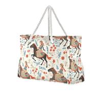 sanluoli Borsa a tracolla robusta con fiori e cavalli, con tasche laterali, con tasche con cerniera