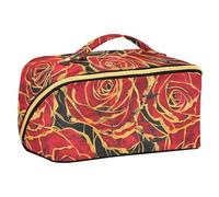 sanluoli Borsa cosmetica retrò con rosa rossa con pittura a olio con divisori essenziali da appendere borsa da viaggio accessori da viaggio