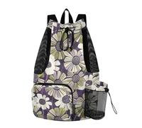 sanluoli Borsa da campeggio estiva delle borse del cordone degli uomini del girasole viola e verde con le tasche impermeabili