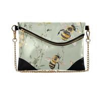 sanluoli Borsa da donna in pelle PU con cerniera, pieghevole, da sera, per matrimonio, power bank pounch Sweet Bees, verde salvia