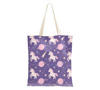 sanluoli Borsa da donna in tela con unicorni e cartoni animati viola, grande capacità, borsa per la spesa e il mercato degli agricoltori 40,6 x 38,1 cm essenziale per la scuola