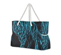 sanluoli Borsa da donna robusta con lupo turchese con tasche laterali, grande borsa per spiaggia, scuola e lavoro