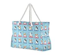 sanluoli Borsa da spiaggia con cani carini blu robusta tasca con tasche laterali Borsa da spiaggia in gomma con portabicchieri sul lato