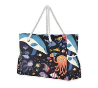sanluoli Borsa da spiaggia con delfini marini blu robusta grande borsa da spiaggia con tasche laterali, borsa per la notte per piscina, palestra, generi alimentari e viaggi