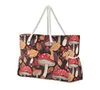 sanluoli Borsa da spiaggia robusta con foglie di funghi, rosso ciliegia, con tasche laterali, borsa per computer portatile, per piscina, palestra, generi alimentari e viaggi