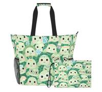sanluoli Borsa da spiaggia Tote, Weekender Tote Bag 2 PCS | Robusto e robusto con cerniera e tasche in rete, per piscina, crociera in spiaggia, tartaruga verde carina